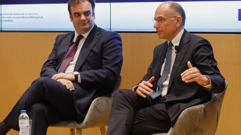 Συζήτηση του Υπουργού Εθνικής Οικονομίας και Οικονομικών και Προέδρου του Eurogroup Κυριάκου Πιερρακάκη με τον πρώην Πρωθυπουργό της Ιταλίας και Κοσμήτορα της Σχολής Πολιτικής, Οικονομίας και Παγκόσμιων Υποθέσεων του IE University στη Μαδρίτη, Ενρίκο Λέτα