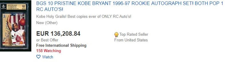 Rookie Card του Κόμπι Μπράιαντ στο Ebay