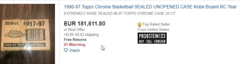 Rookie Card του Κόμπι Μπράιαντ στο Ebay