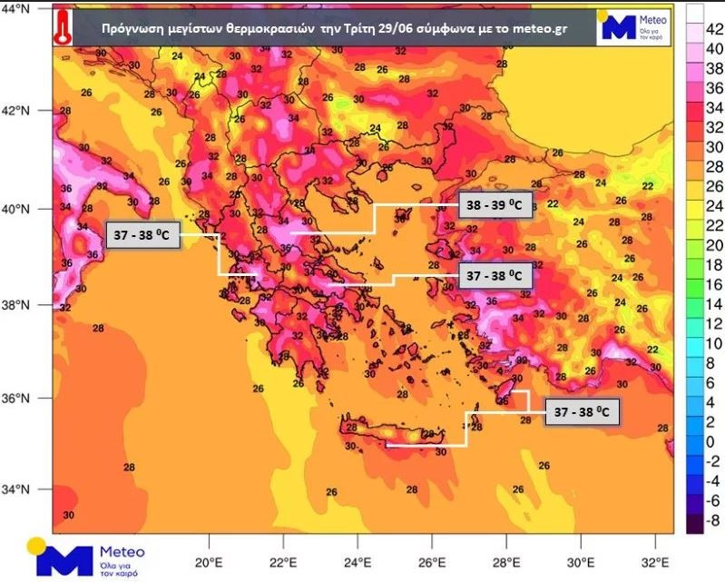 χάρτης για καύσωνα