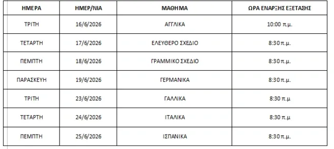 Πρόγραμμα εξετάσεων ειδικών μαθημάτων 