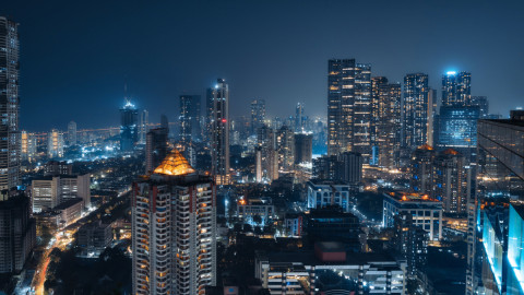 Mumbai skyline at night, Maharashtra, India.