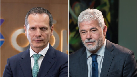 Από αριστερά ο Πρόεδρος και Διευθύνων Σύμβουλος του ΑΔΜΗΕ, Μάνος Μανουσάκης και δεξιά O Ιωάννης Καράμπελας πρόεδρος και διευθύνων σύμβουλος της ΑΔΜΗΕ Συμμετοχών