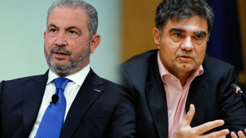Από αριστερά Ο πρόεδρος του ΔΣ και CEO του Ομίλου AKTOR Αλέξανδρος Εξάρχου και Ο CEO της Motor Oil Γιάννης Βαρδινογιάννη