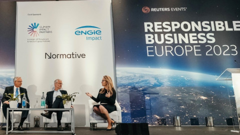 Ο CEO της Τράπεζας Πειραιώς, Χρήστος Μεγάλου, στο συνέδριο Reuters Responsible Business Europe 2023 -Φωτογραφία Τράπεζα Πειραιώς