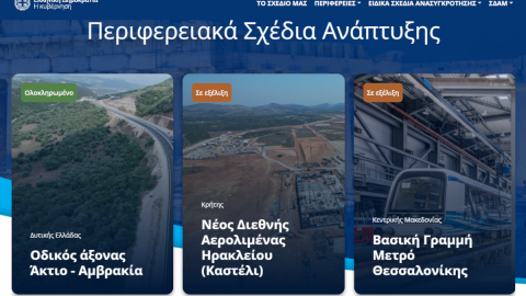 Το κεντρικό μενού στη νέα ιστοσελίδα erga.gov.gr