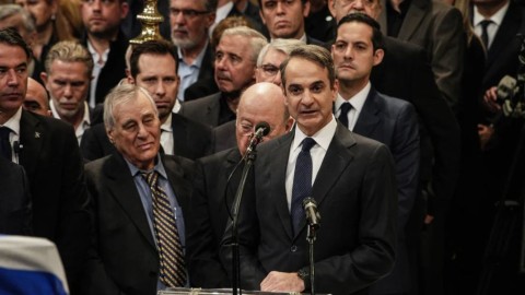 Ο επικήδειος του Κυριάκου Μητσοτάκη για τον Κώστα Σημίτη / Φωτογραφία: Menelaos Myrillas / SOOC